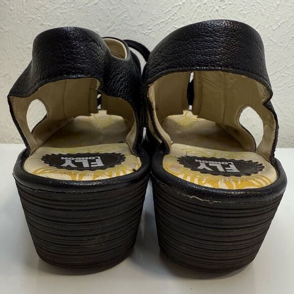 Fly London Leather Lace-Up Wedge Sandals YLFA – Black – Size 40 (US 9-9.5) - Picture 5 of 9